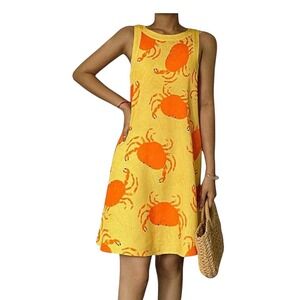 Women's Novelty Crab Print Tank Swing Dress Size XL‎ Nautical Beachy Preppy